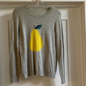 Light 100% Wool Gray Sweater with Yellow Pear Design